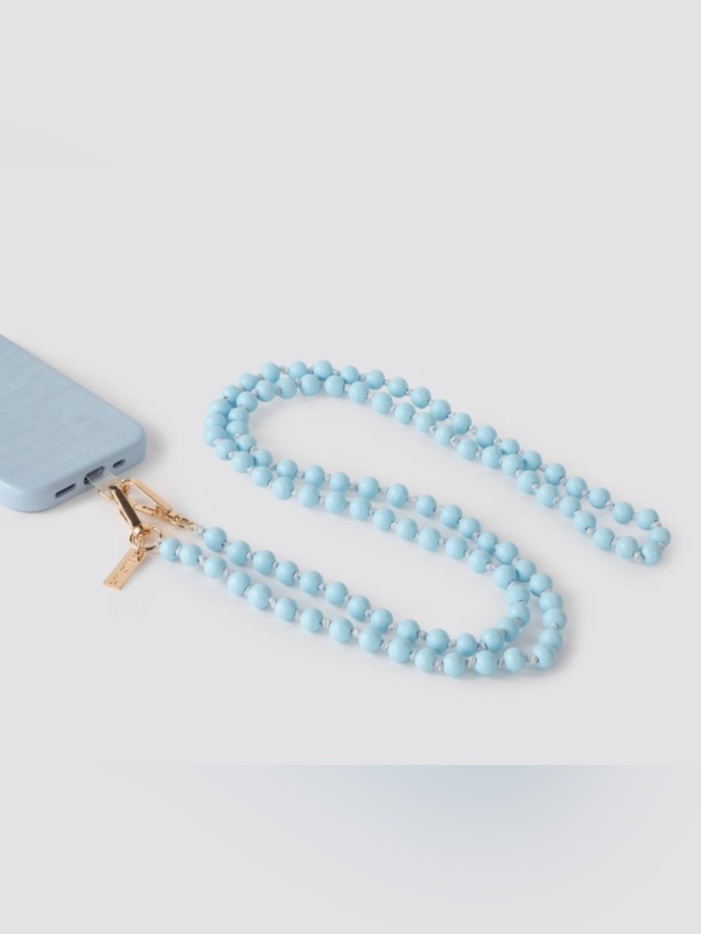 NIB Blue Beaded Crossbody phone Strap with Gold Hardware